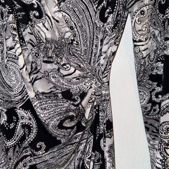 Cache‎ Women's M Black & White Paisley Faux Wrap Knee Length Dress Vintage - Picture 5 of 6